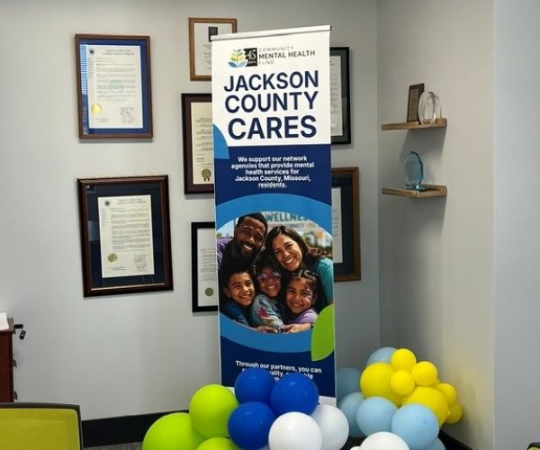 Mental health wellness sign with message Jackson County Cares.